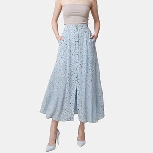 Light Blue Floral Button Down Super Stretchy Maxi Dress